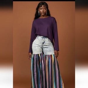 Lucky & Blessed distressed light denim palazzo wide-leg jeans Size 10